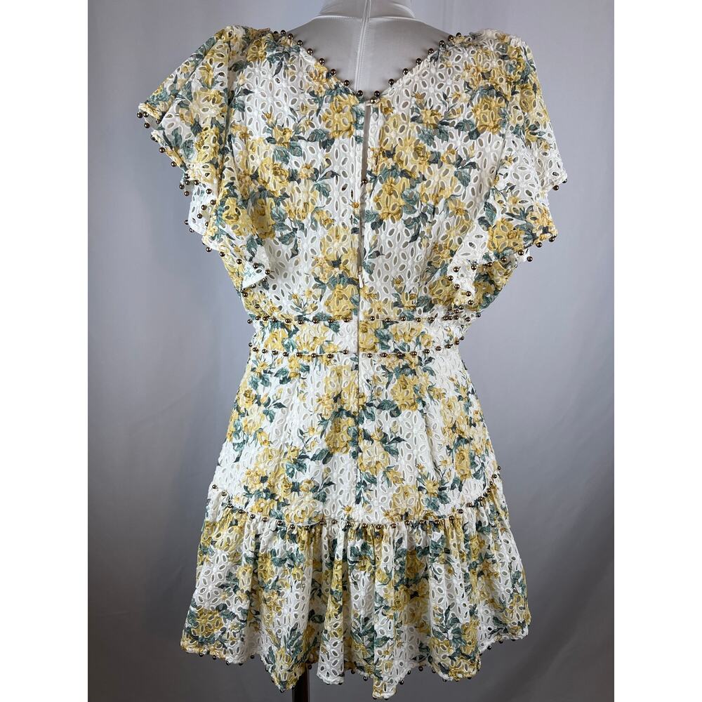 La Maison Talulah Floral Eyelet Beaded Cutout Mini Dress Size S - Picture 6 of 12